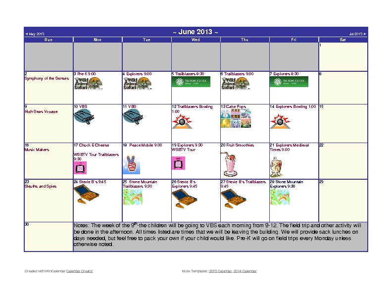 Discovery Point Kings Mill Summer Camp June 2013 Calendar