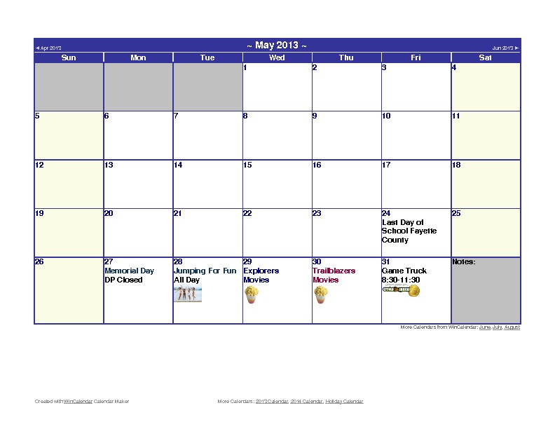 Discovery Point Kings Mill Summer Camp May 2013 Calendar