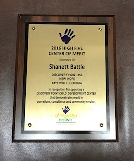 Discovery Point New Hope High Five Center of Merit 2016 Awarded to Shanett Battle